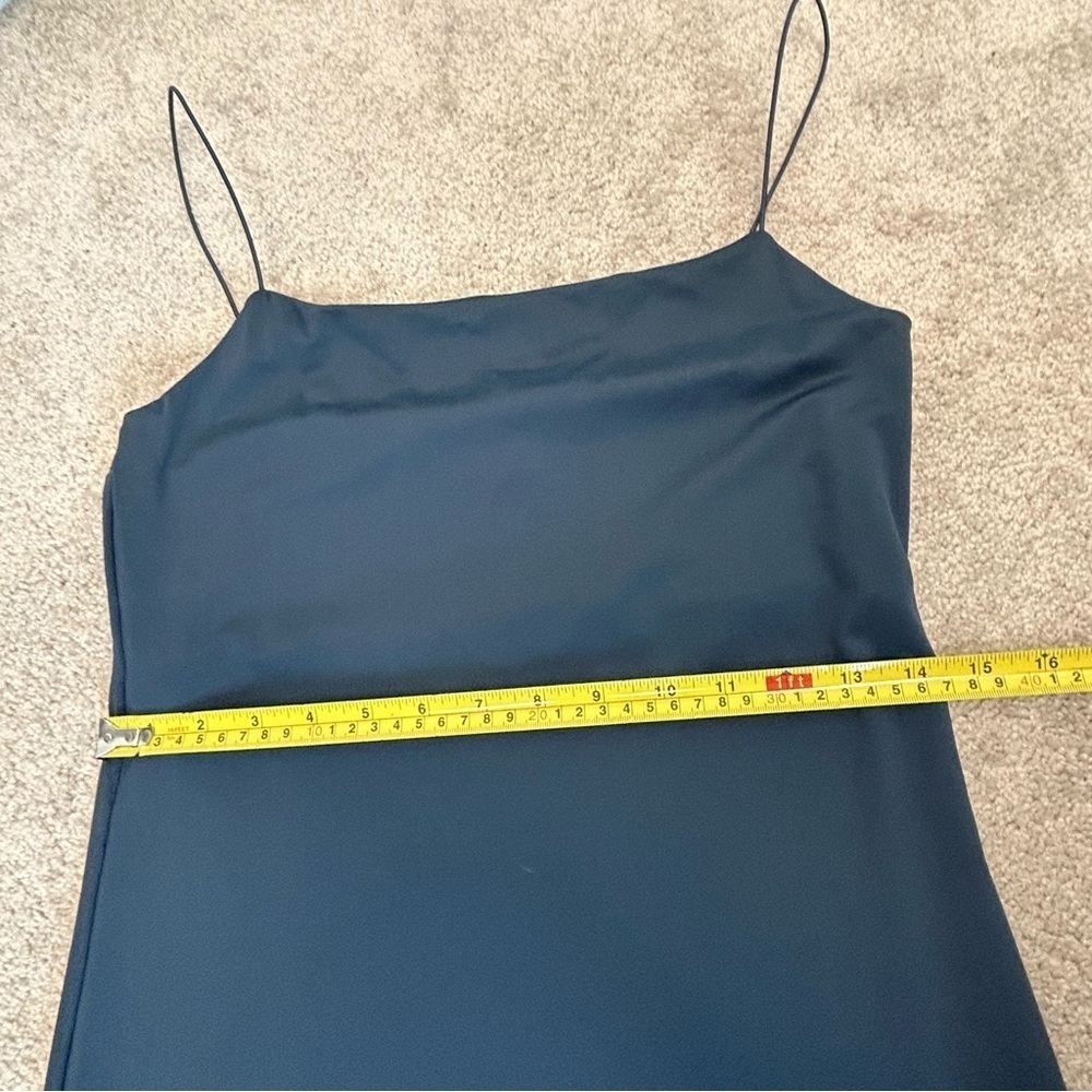 Zara dark Slate blue stretchy elastic bodycon midi tube dress spaghetti strap L - Picture 7 of 13